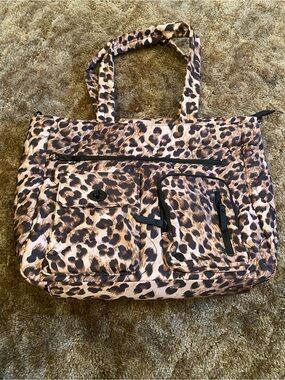 Samantha Brown Leopard Tote Bag Animal Print Brown with Front Pockets 2 Piece